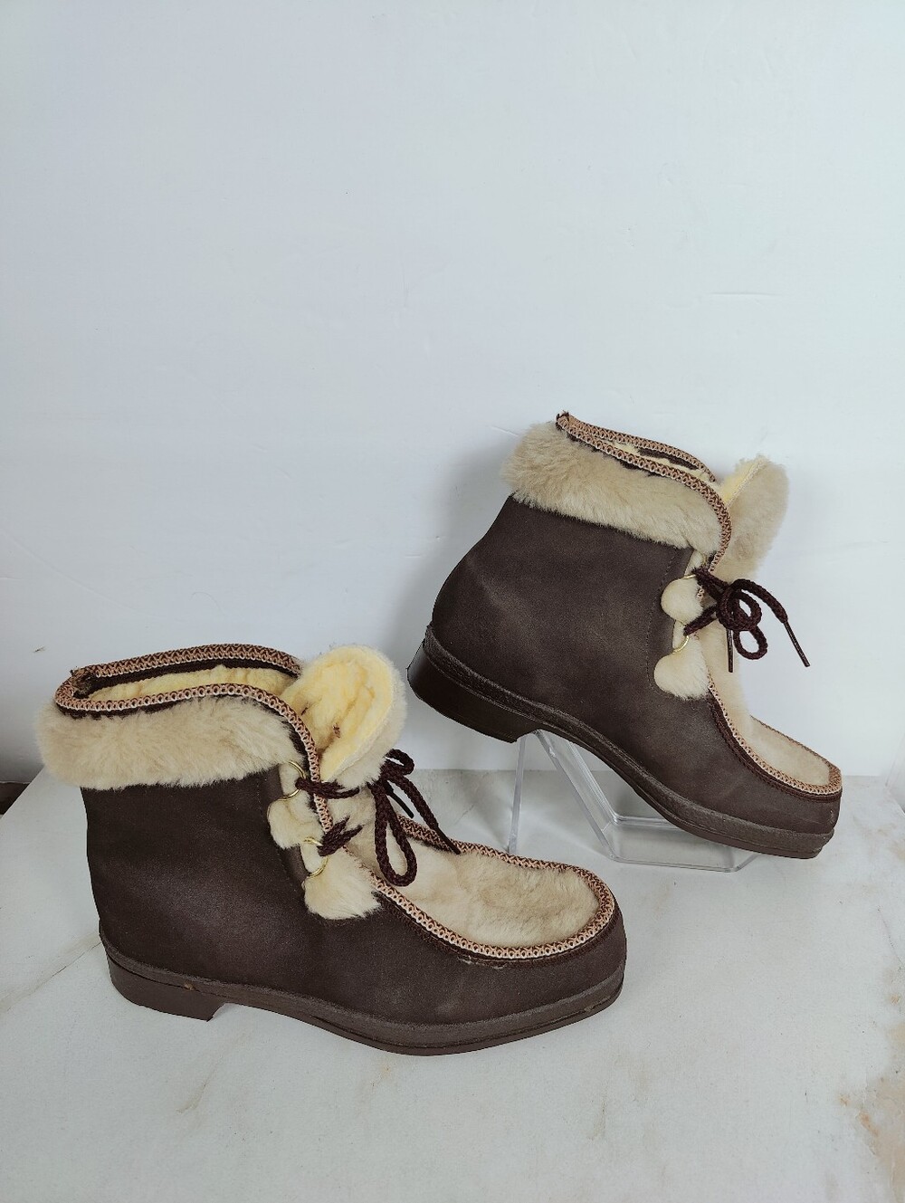 VTG Snowland Brown Faux Suede Fur Apres Ski Ankle Boots, Sz 8